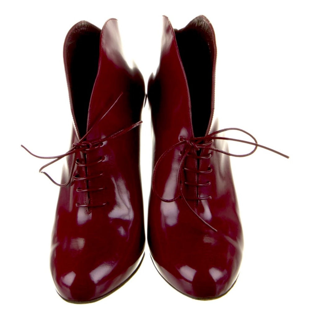 GUCCI Kim Leather Lace-Up Red Bootie IT SZ 35.5/ US SZ 5.5 - Burgundy - Picture 2 of 5